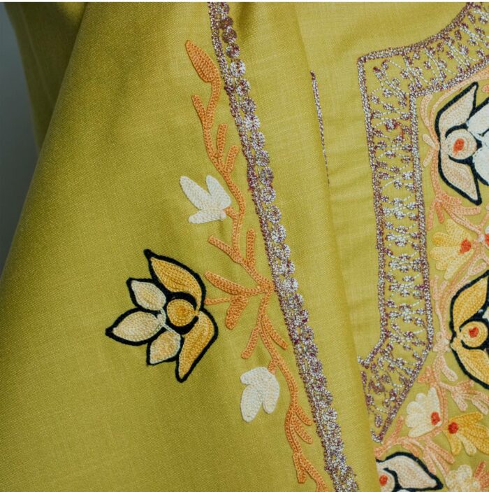 Light Mustard Ruby Cotton 2pc Suit with Aari And Tilla Work - Image 3