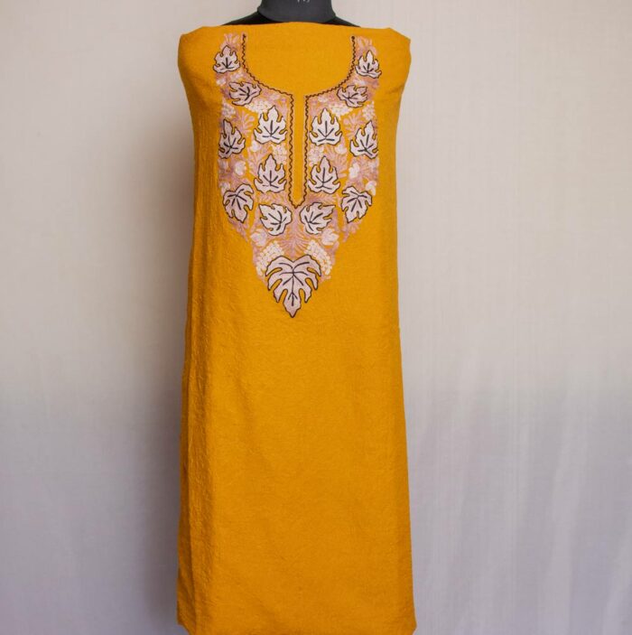 Mustard Chinari Crush Cotton 2pc Suit with Aari Work - Image 2