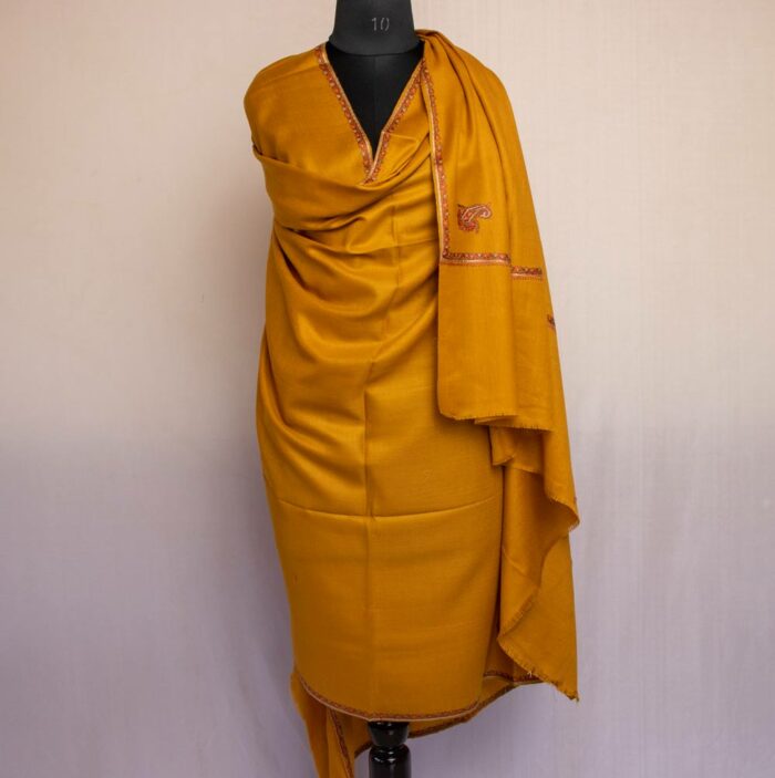 Mustard Gents Shawl With Sozni Handwork