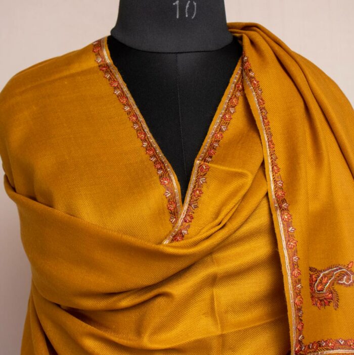 Mustard Gents Shawl With Sozni Handwork - Image 2