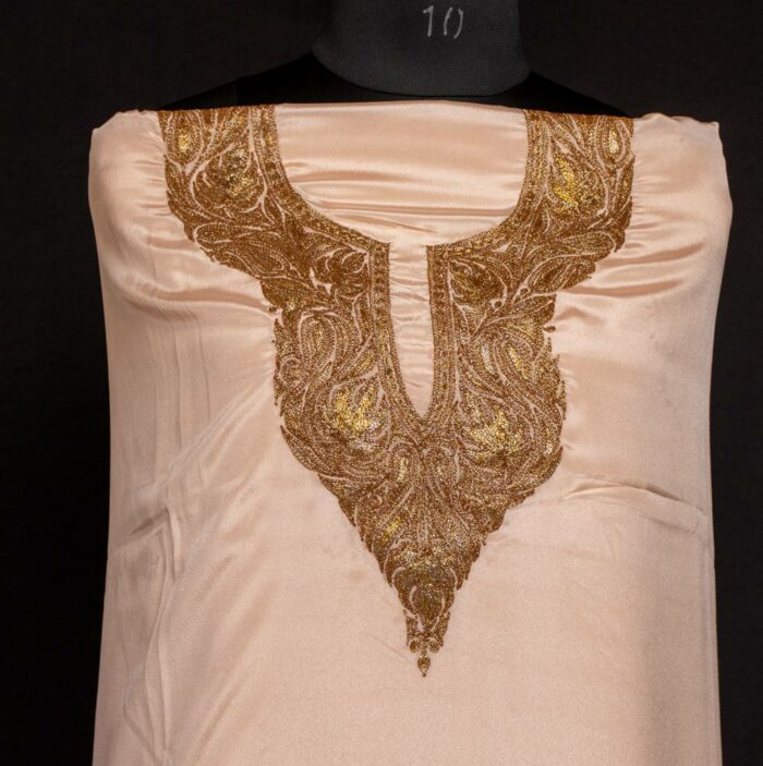 Peach Chinari Satin 2pc Suit with Tilla Embroidery