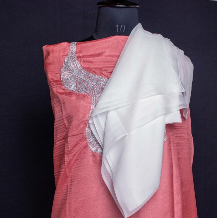 Pink Silk 3pc Suit with Tilla Work - Image 2