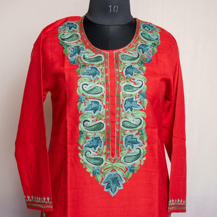 Red Ruby Cotton Aari Kurta