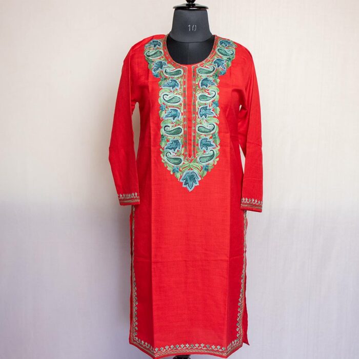 Red Ruby Cotton Aari Kurta - Image 2