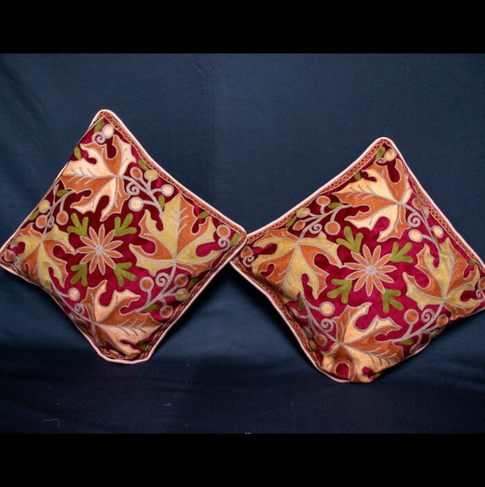 Pair of Chinari Velvet Crewel 16×16 Cushion Cover