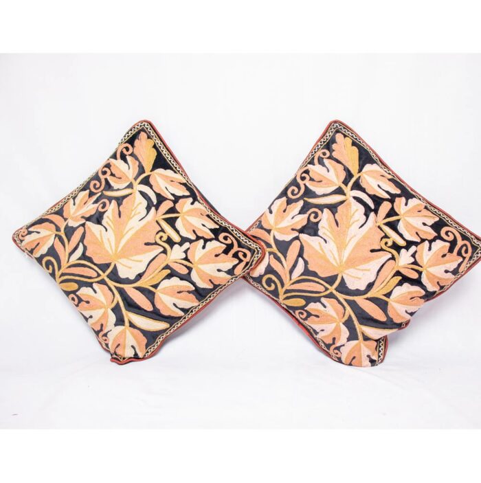 Pair of Black Velvet Crewel 16×16 Cushion Cover