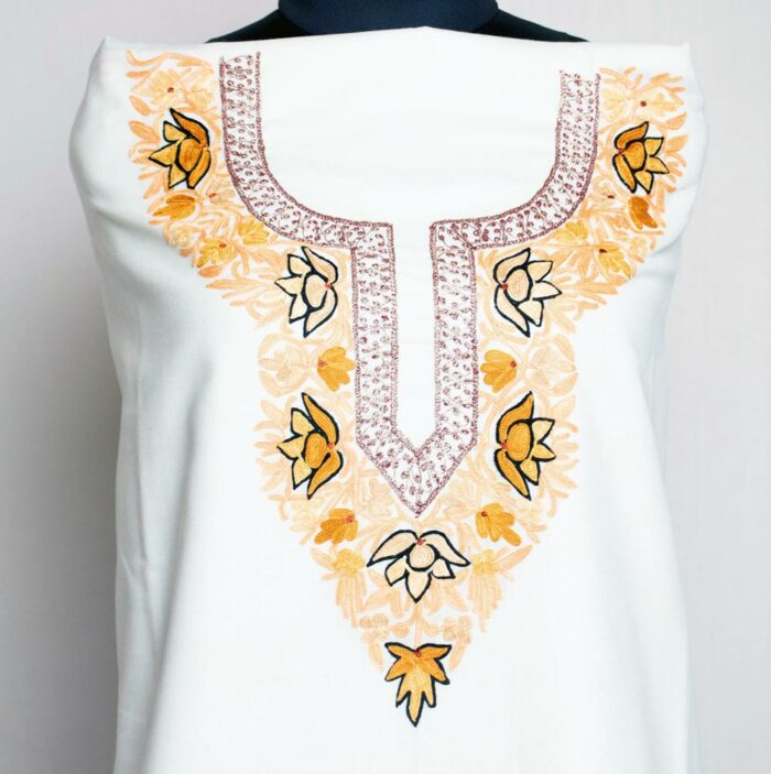 White Ruby Cotton 2pc Suit with Aari And Tilla Work