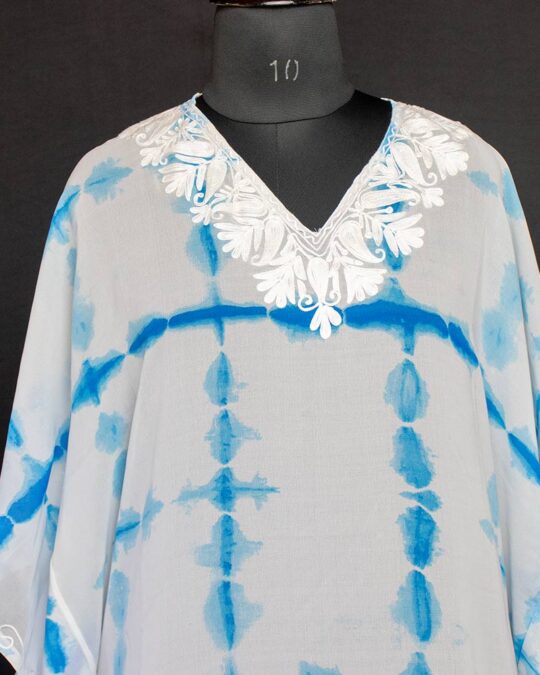 White Blue Georgette Aari Work Kaftan Top L48