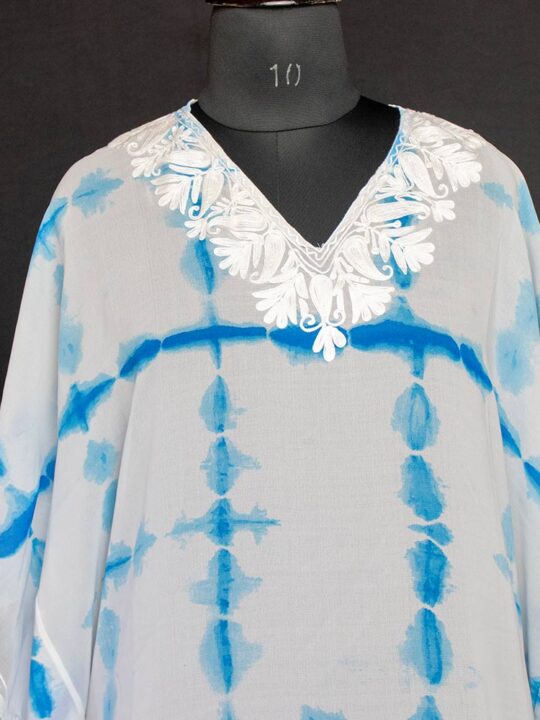 White Blue Georgette Aari Work Kaftan Top L48