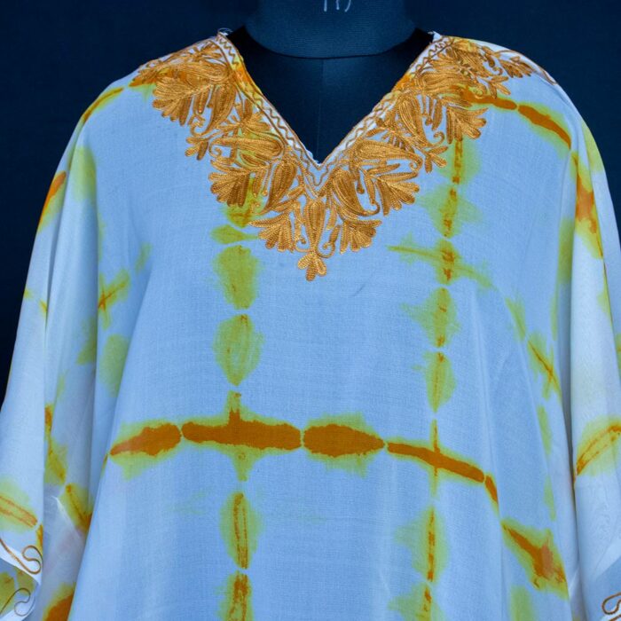 White Brown Crepe Aari Work Kaftan Top L48