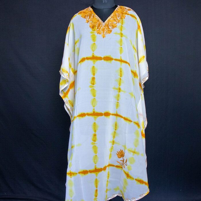 White Brown Crepe Aari Work Kaftan Top L48 - Image 2