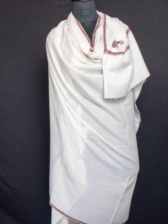 White Gents Shawl With Sozni Handwork