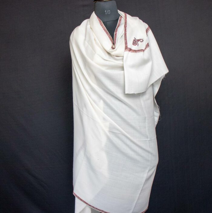 White Gents Shawl With Sozni Handwork