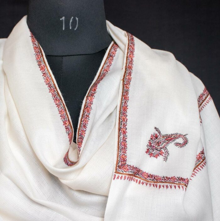 White Gents Shawl With Sozni Handwork - Image 2