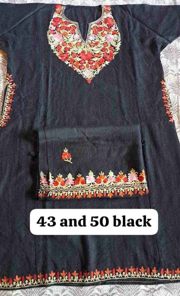 Black Semi Pashmina Ari Pheran with Stole - Image 5