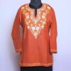 Orange Ruby Cotton Short Kurti with Ari Embroidery