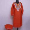 Dark Orange Ruby Cotton Kashmiri Ari Coord Set