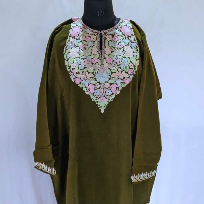 Zikar Olive Green Lokut Posh Raffal Ari Pheran - Image 4