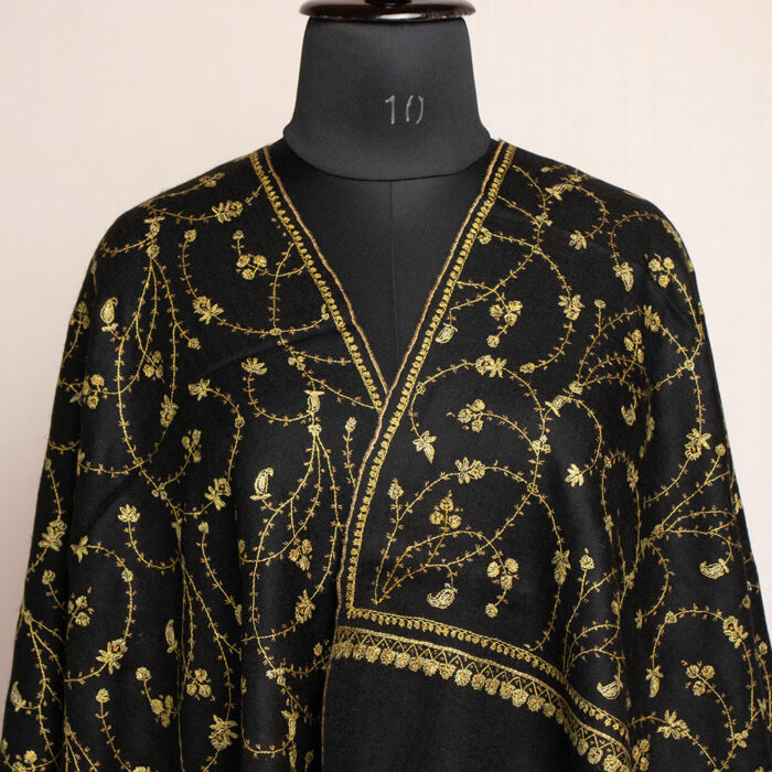 Black Pashmina Beautiful Sozni Work Stole - Image 2