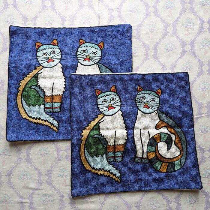 Cats Chainstitch Cushion Cover 16×16 (Pair)