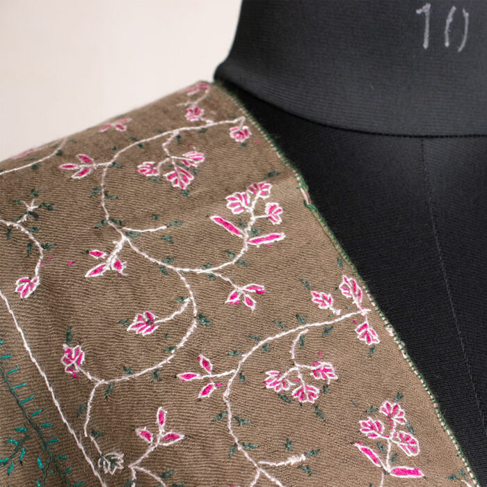 Beige Pashmina Beautiful Sozni Work Stole - Image 2