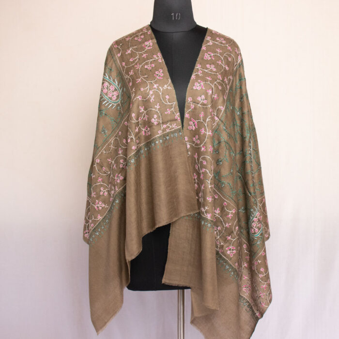 Beige Pashmina Beautiful Sozni Work Stole