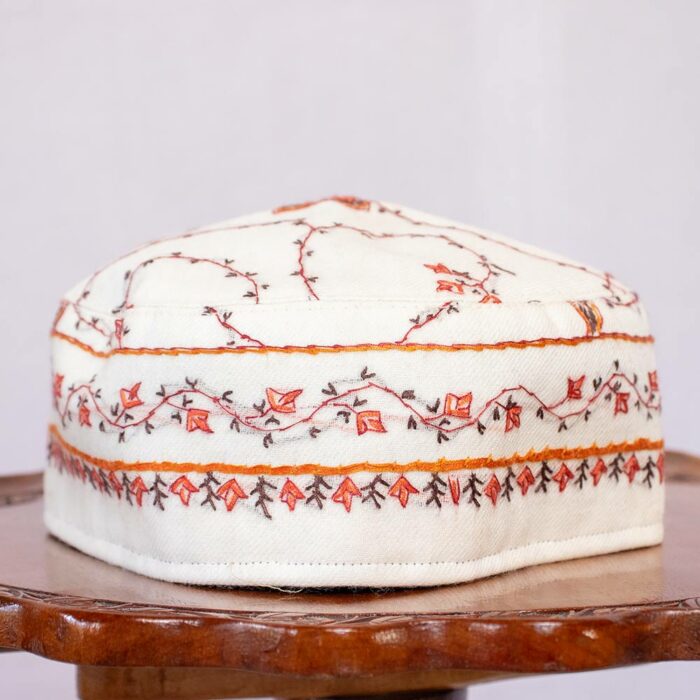 White Toosha Hand Sozni Cap