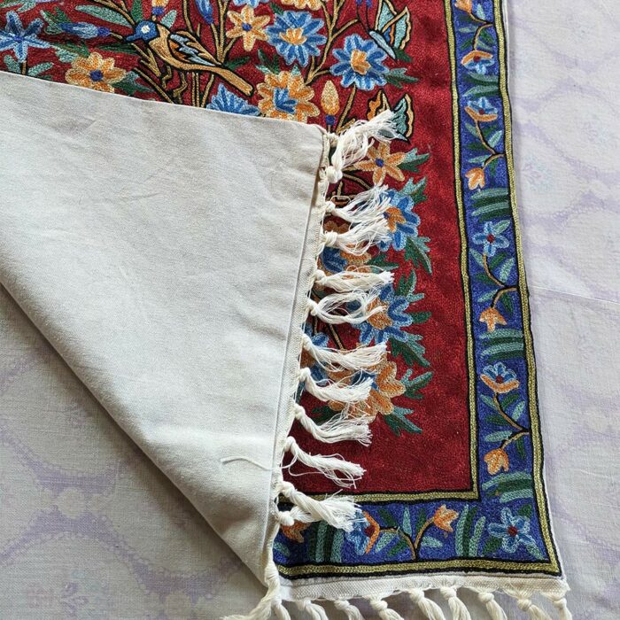 Maroon Blue Kashmiri Chainstitch Wall Art - Magical Tree of Life 3x2 - Image 3