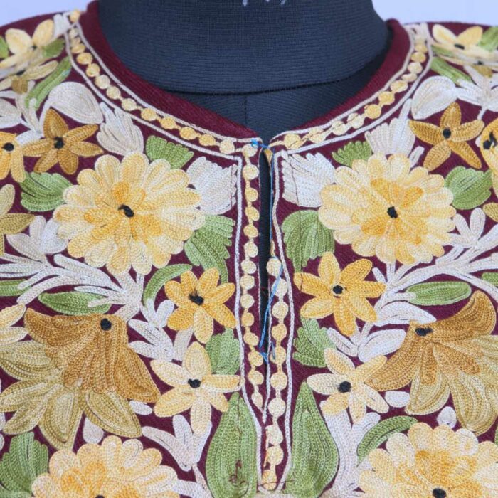 Maroon Posh Premium Cashmilon Ari Pheran - Image 2