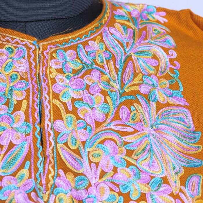 Mustard Cashmilon Posh Ari Pheran - Image 3