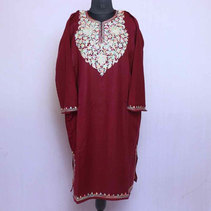 Maroon Poshbagh Cashmilon Ari Pheran
