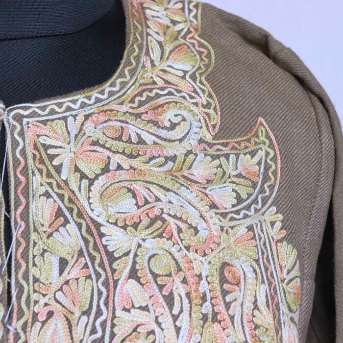 Beige Alif Cashmilon Ari Pheran - Image 2
