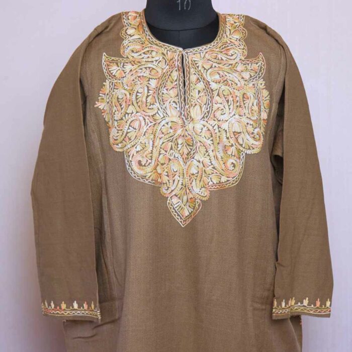 Beige Alif Cashmilon Ari Pheran - Image 3