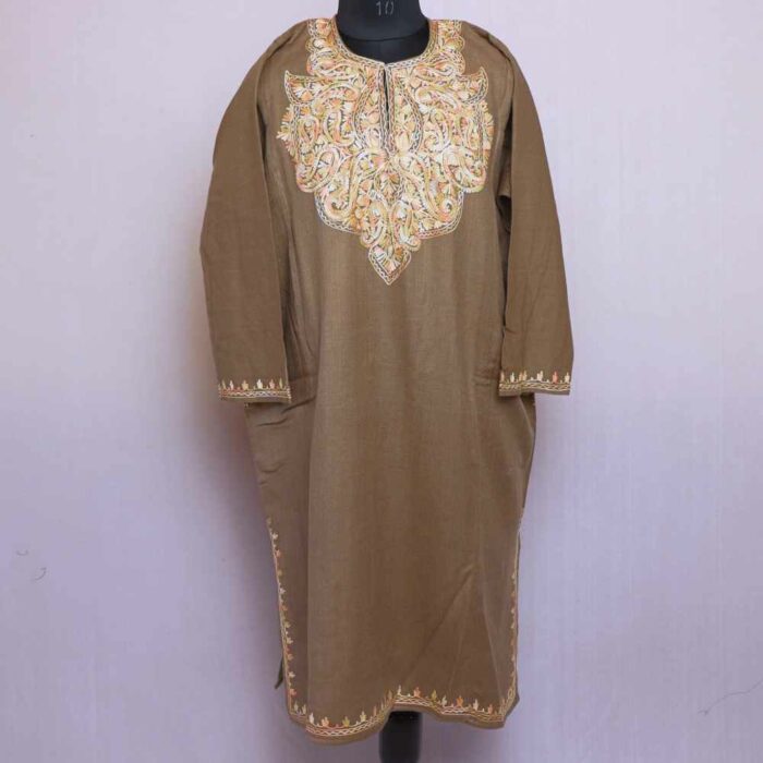 Beige Alif Cashmilon Ari Pheran