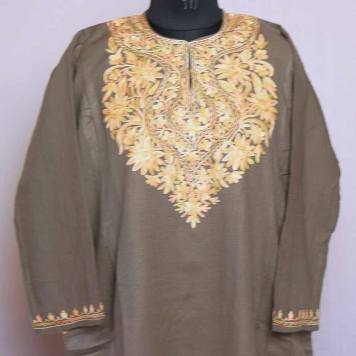 Beige Jhelum Keef Cashmilon Ari Phiran - Image 3