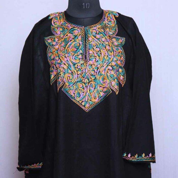 Black Hawli Cashmilon Aari Pheran