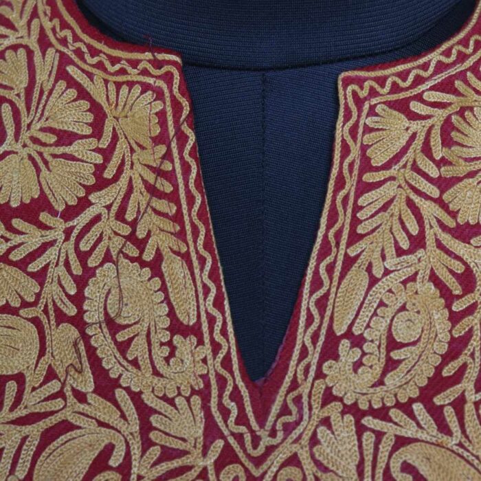 Red with Mustard Emb Cashmilon Girls Pheran/Short Kurta (L30) - Image 3