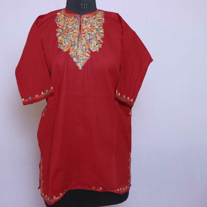 Red with Multi Emb Cashmilon Traditional Kids Ari Pheran (L30)
