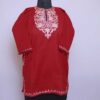 Red with Pink Emb Cashmilon Girls Pheran/Short Kurta  (L30)