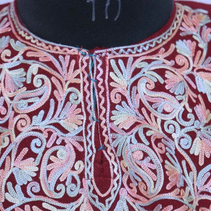 Maroon with Multi Emb Cashmilon Traditional Kids Ari Pheran (L30) - Image 3