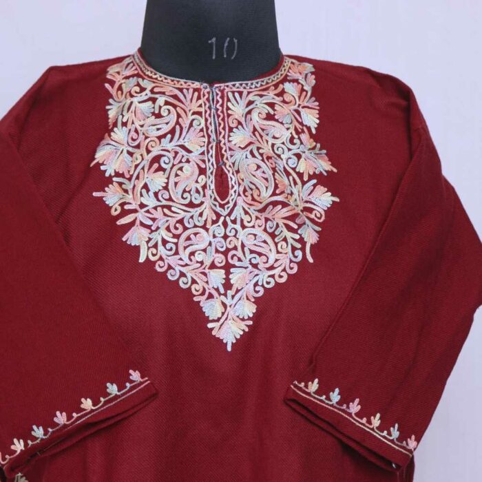 Maroon with Multi Emb Cashmilon Traditional Kids Ari Pheran (L30) - Image 2