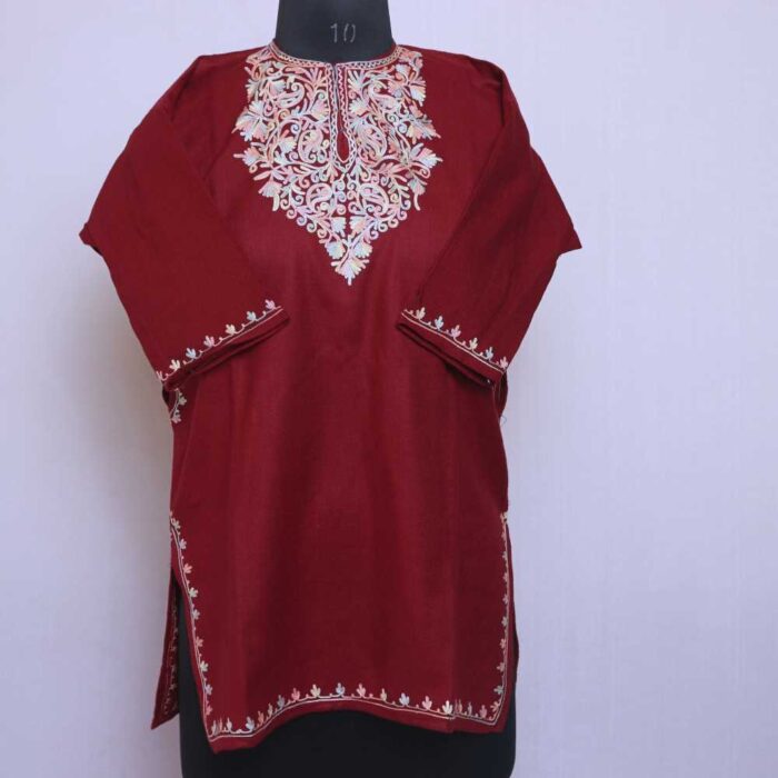 Maroon with Multi Emb Cashmilon Traditional Kids Ari Pheran (L30)