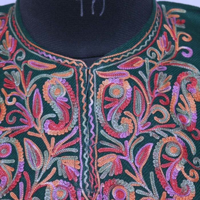 Green Cashmilon Traditional Kids Ari Pheran (L30) - Image 3