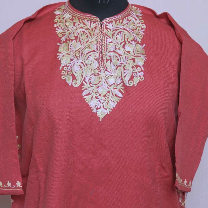Pink Badam Cashmilon Girls Ari Pheran/Short Kurta  (L30) - Image 2