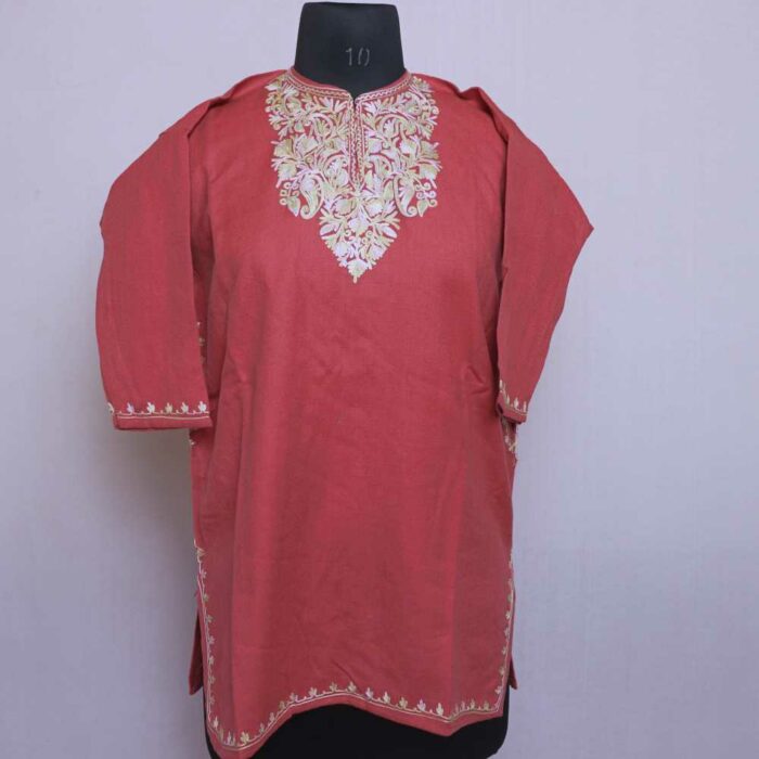 Pink Badam Cashmilon Girls Ari Pheran/Short Kurta  (L30)