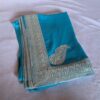 BlueGreen Semi Crepe Tilla Embroidered Saree