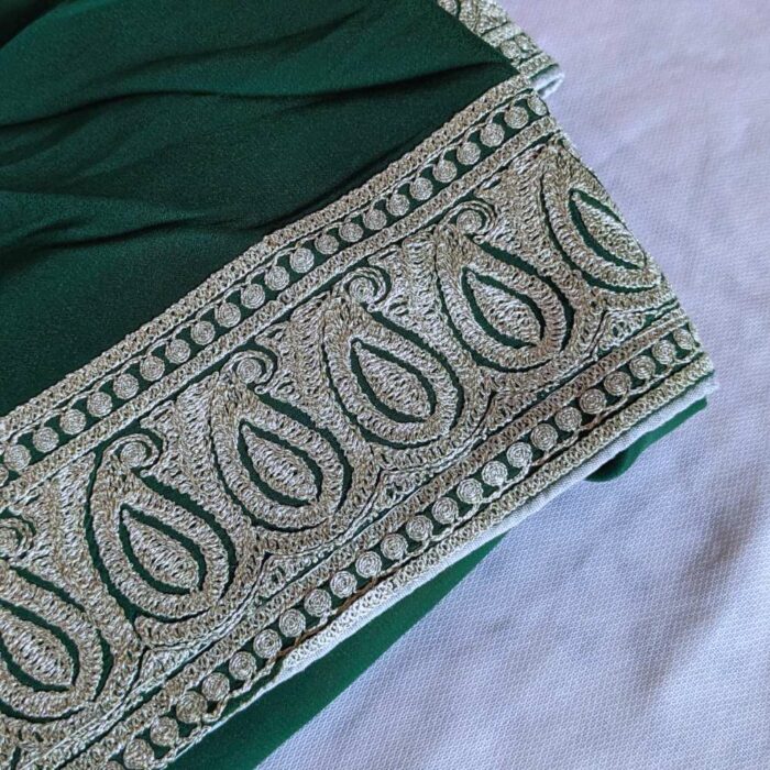 Bottle Green Semi Crepe Tilla Embroidered Saree - Image 2