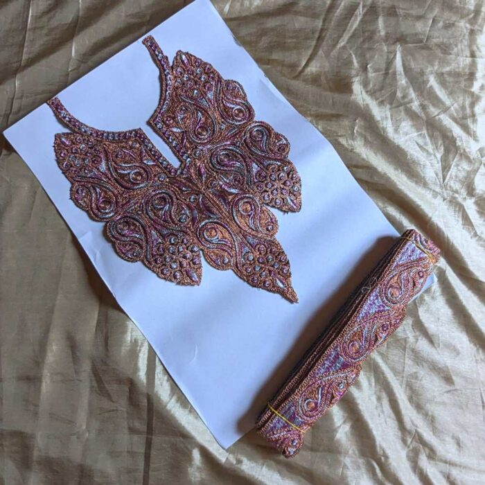Copper Pink Badami Nukhta Tilla Neck Patch with Border