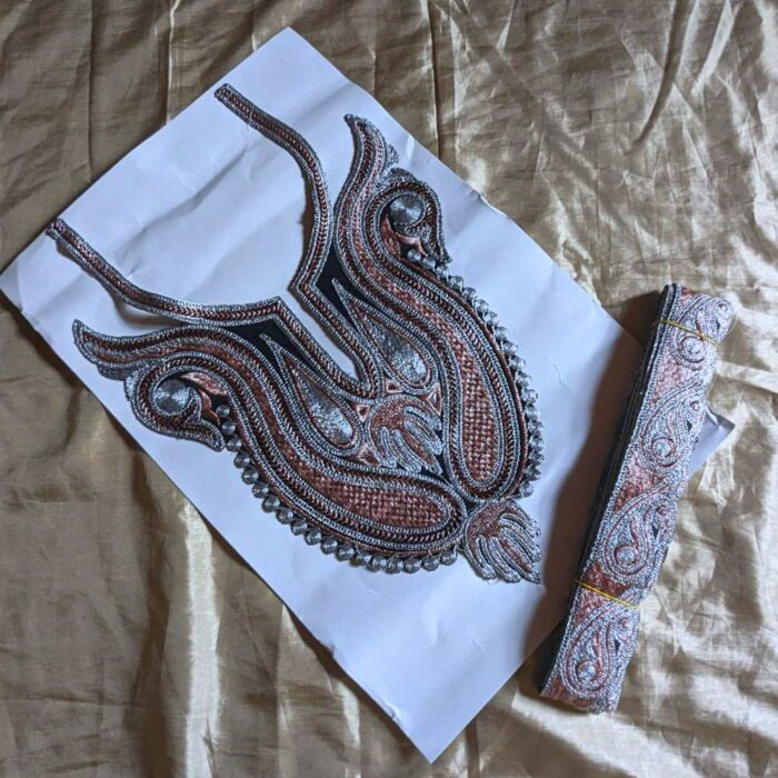 Badami Copper Silver Black Tilla Neck Patch with Border