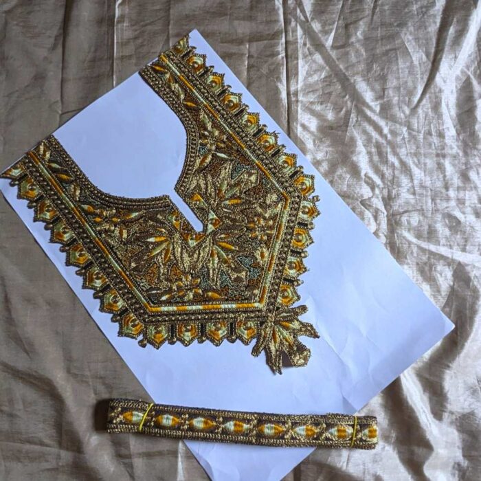 Golden Yellow Shalimar Tilla Neck Patch with Sleeve Border